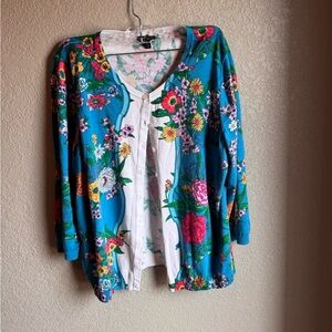 Talbots Floral Teal Women's Cardigan Sz XL/ Petite grandmacore maximal